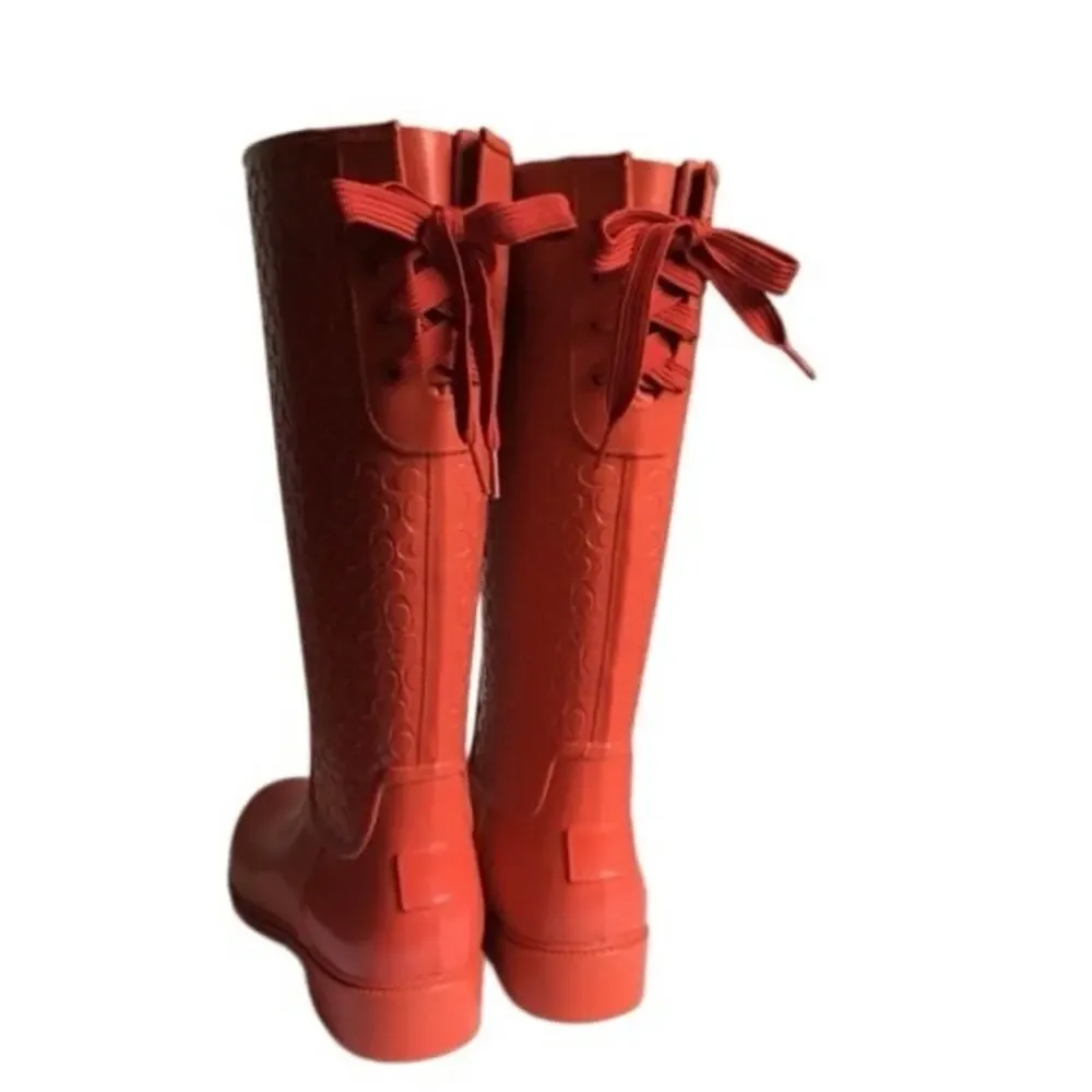 Coach Signature Women's Red Tie Back Rain Boots Size 7